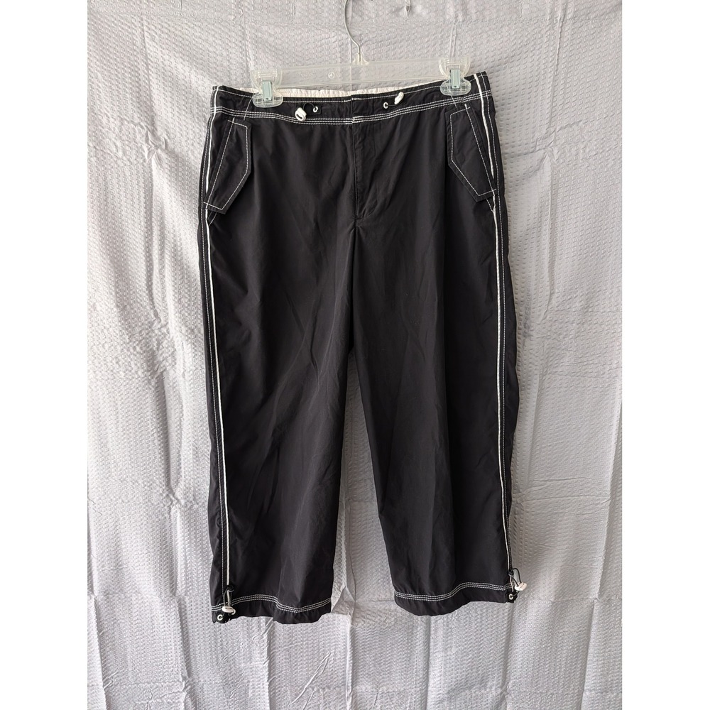 SB Black Cropped Cargo Pants White Contrast Stitch Drawstring Capris Small